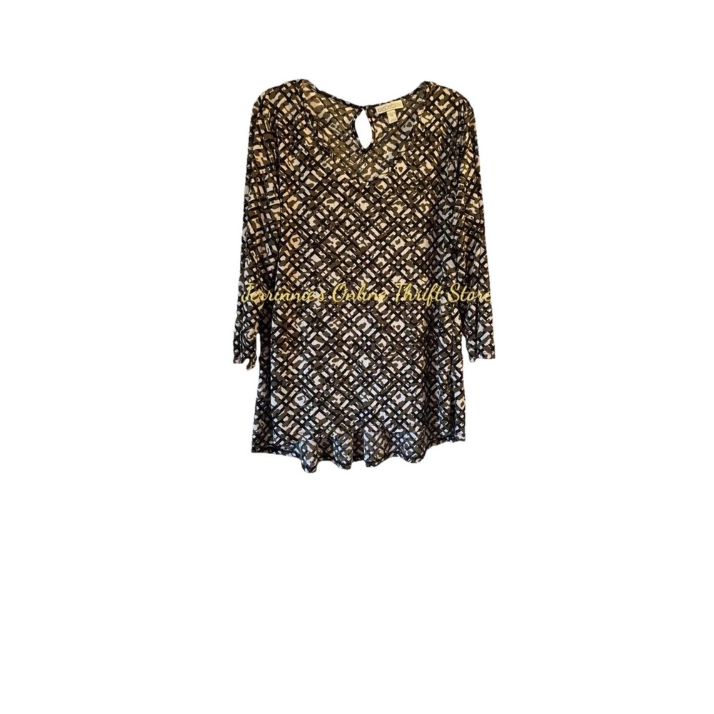 Dana Buchman Women's Blouse XL Stretchy V-Neck 3/4 Sleeve Animal Print Top